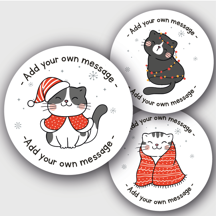 24 Personalised Christmas Stickers Cute Cats